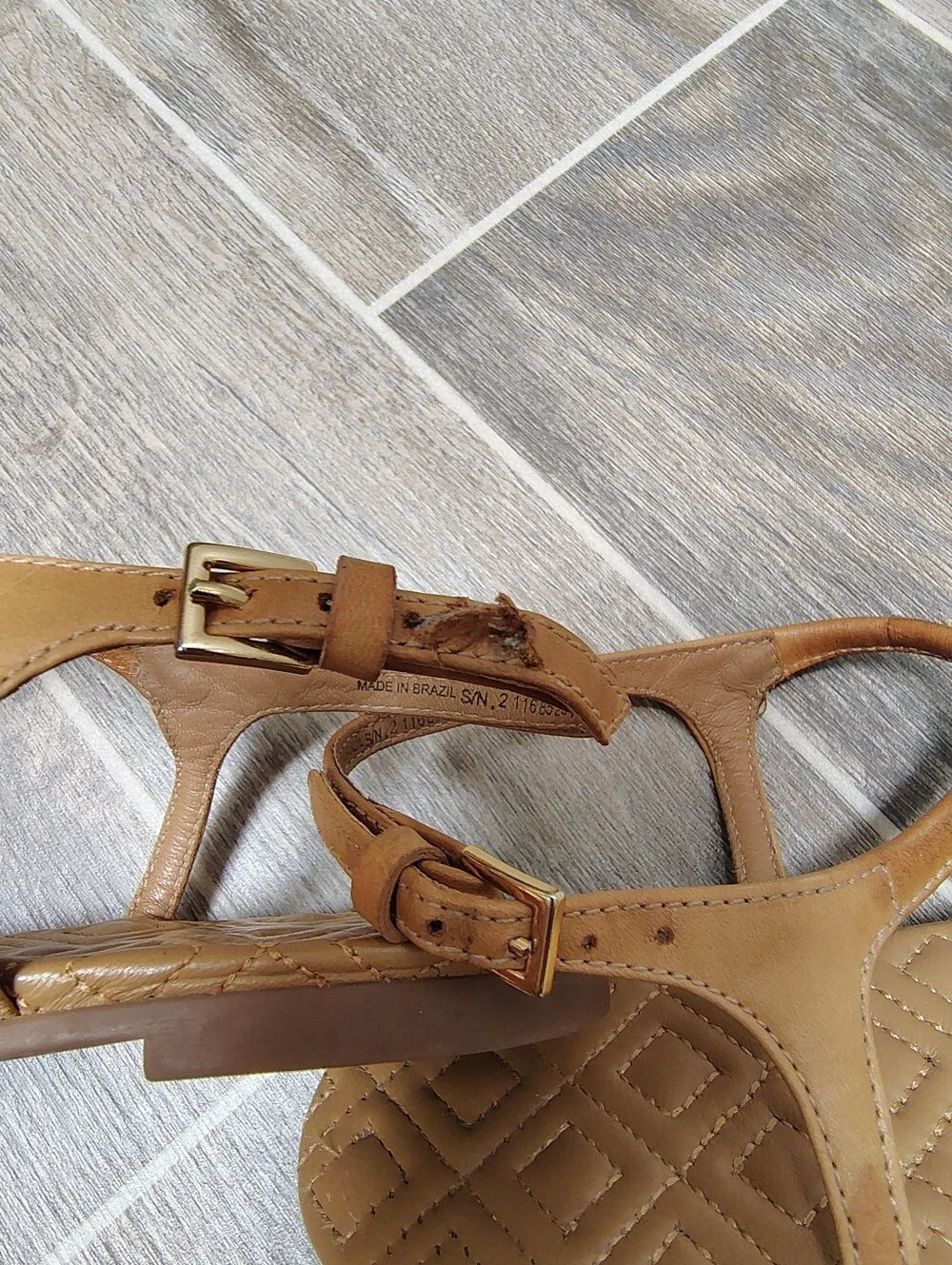 Tory Burch Quilted Tan T-Strap Sandals